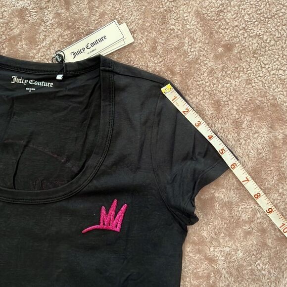 NWT Juicy Couture Black Licorice Embroidered "Stay Juicy" Logo Tee Fitted Size M - Picture 5 of 9